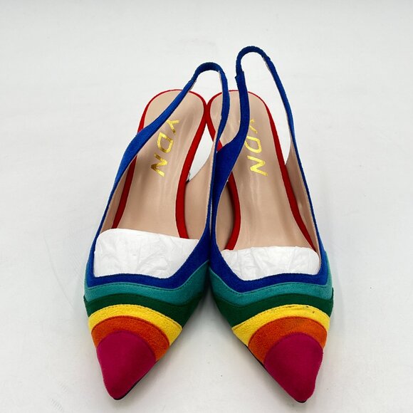 FOWT Rainbow Color Stripes Strange Spiral High Heel Pumps Pointed Toe Shoes - Picture 3 of 8